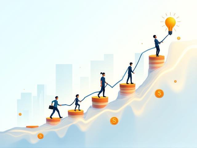 Representación de la historia y crecimiento de Tranquilidad Financiera Costa Rica, con elementos abstractos de finanzas y progreso.